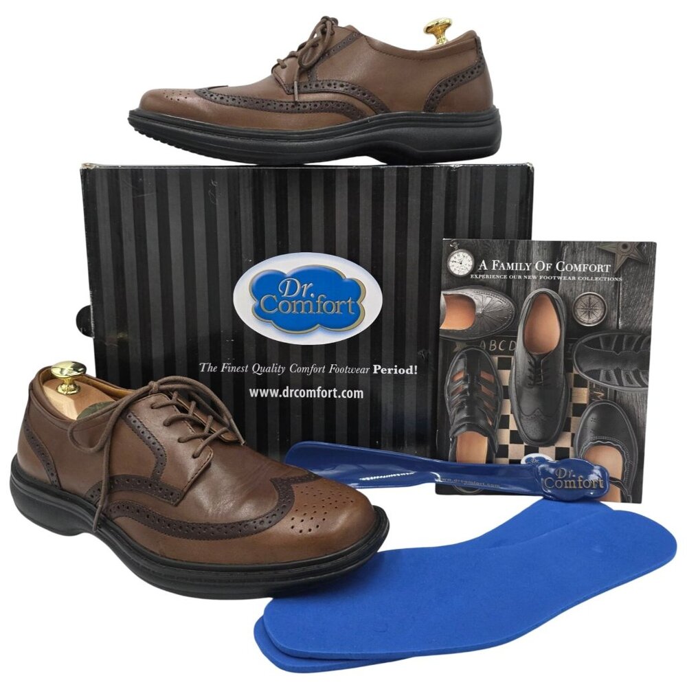 Dr. Comfort Wing 8329 Brown Leather Wingtip Derby Mens 9M Diabetic Dress Shoes